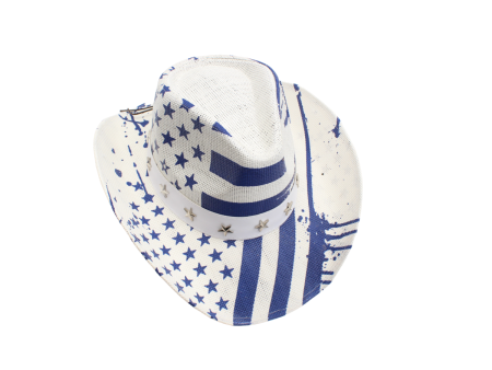 Blue American Flag Straw Cowboy Hat Online Sale