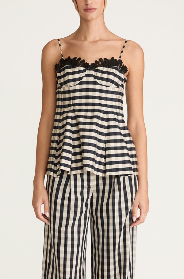 Gingham Twill Embroidered Bustier Tank For Cheap