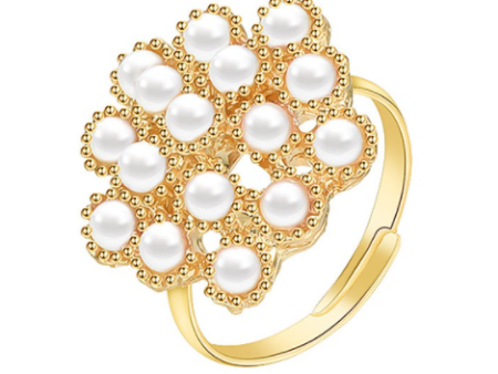 Rococo Pearl Flower Gold Ring Discount