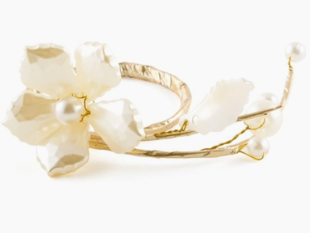 Pearl & Vintage Gold Wire Floral Napkin Decor Ring on Sale