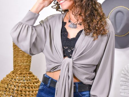 Lead The Way Light Gray Tied Kimono Online Hot Sale