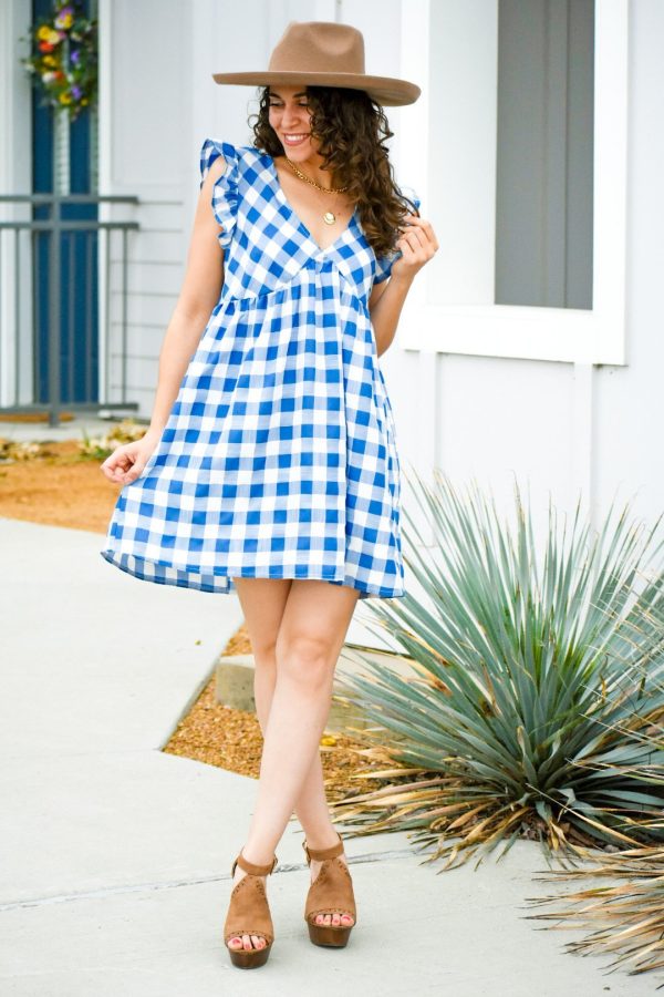 Stroll In The Park Blue Checkered Dress Sale