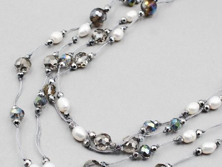 48  Crystal & Pear Bead Mix Long Double Layered Necklace Online Hot Sale