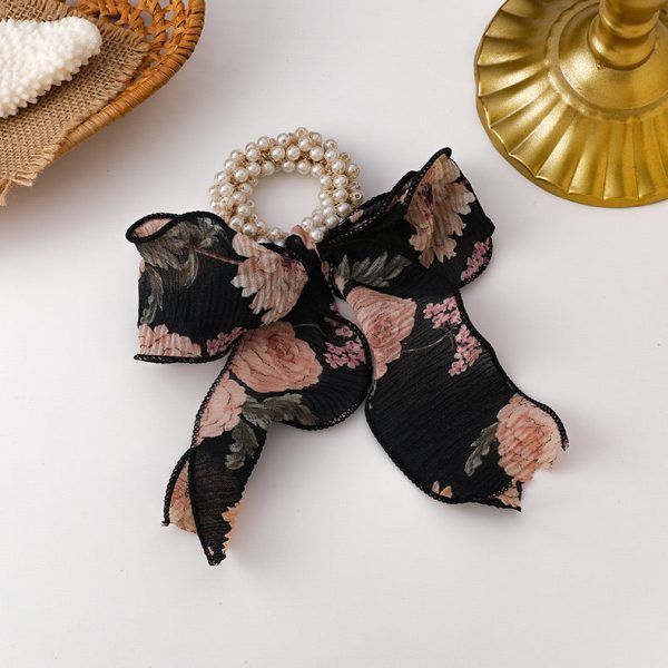 Floral Bow Pearl Hair Tie For Cheap