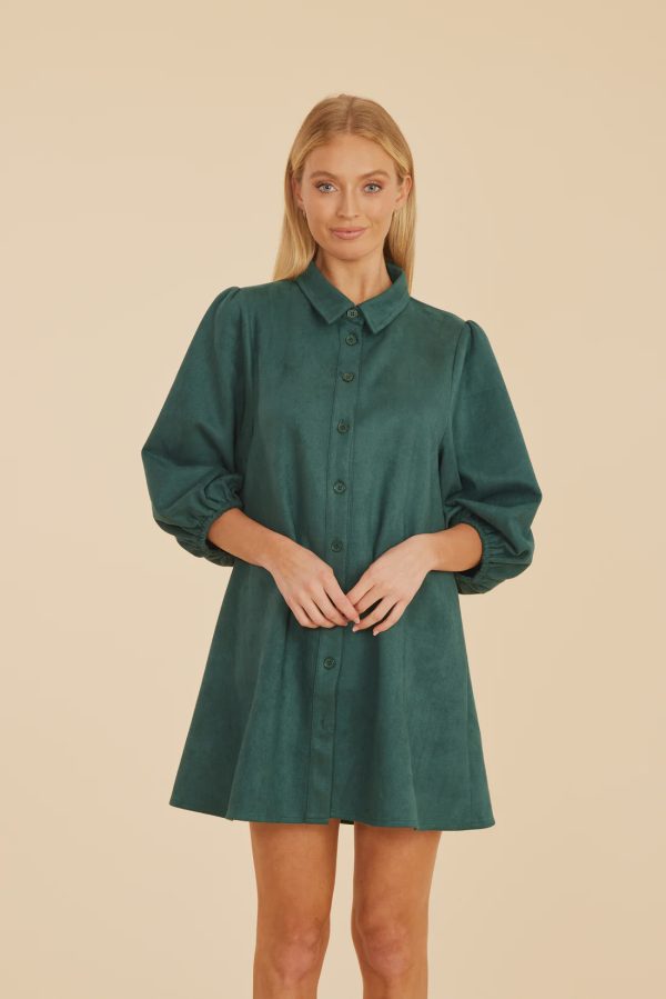 Faux Suede Puff Slv Shirt Dress Sale