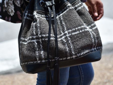 Plaid Vegan Leather Bucket Bag on Sale