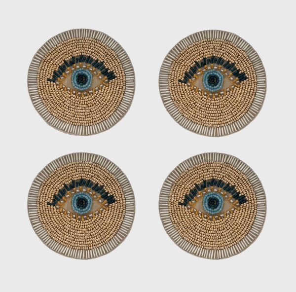 Evil Eye Beaded Coasters 4-Piece Set For Sale