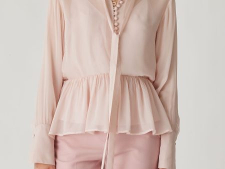 Covered Button Tie Front Blouse Cheap