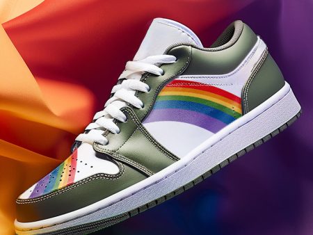 Rainbow LGBT Pride Low Top OLIVE GREEN Unisex Sneakers For Cheap