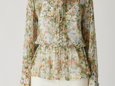 All Over Floral On Viscose Chiffon Tie Front Blouse Cheap