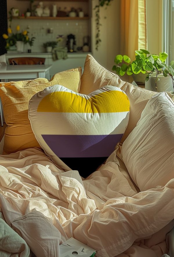 Non-Binary Flag Heart Shaped Pillow Sale